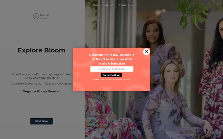 Bloom welcome popup, desktop, September 2026