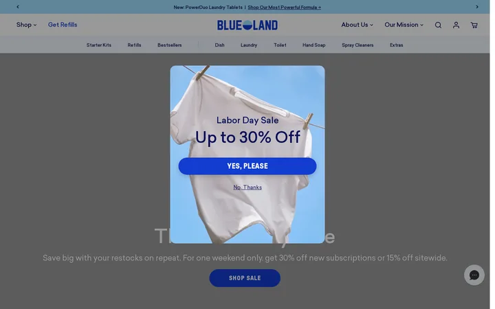 Blueland welcome popup, desktop, September 2026