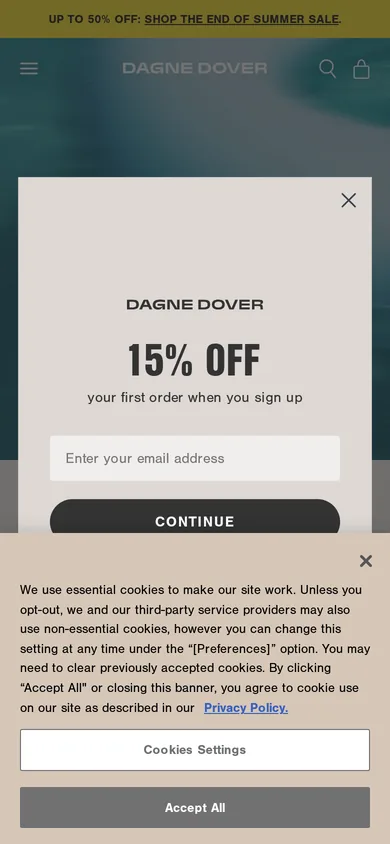 Dagne Dover welcome popup, mobile, September 2026