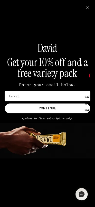 David Protein welcome popup on mobile, second pane after the gate