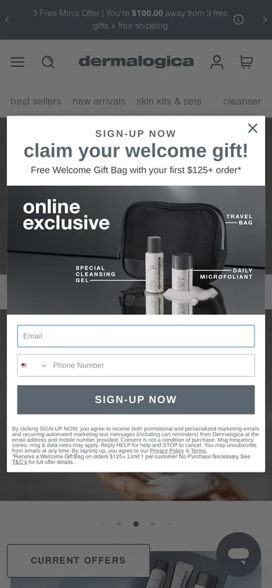 Dermalogica welcome popup, mobile, September 2026