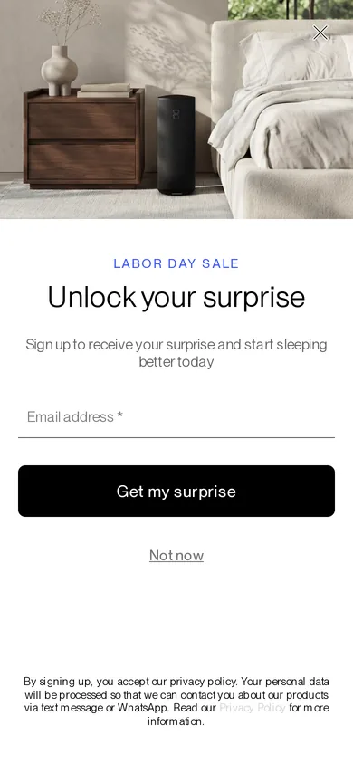 Eight Sleep welcome popup on mobile, second pane after the gate