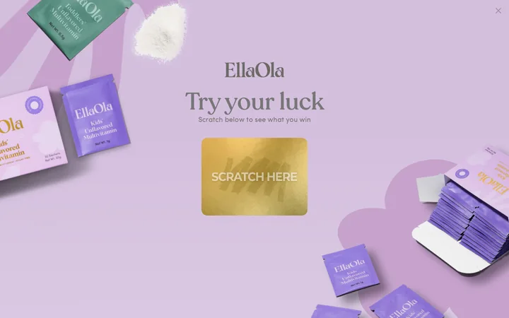 EllaOla welcome popup, desktop, September 2026