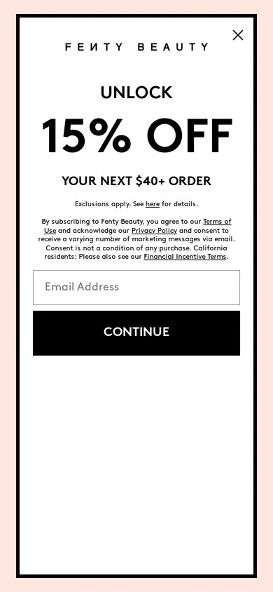 Fenty Beauty popup, step two