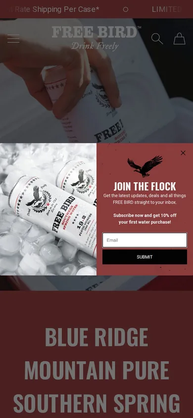 Free Bird welcome popup on mobile: 10% off