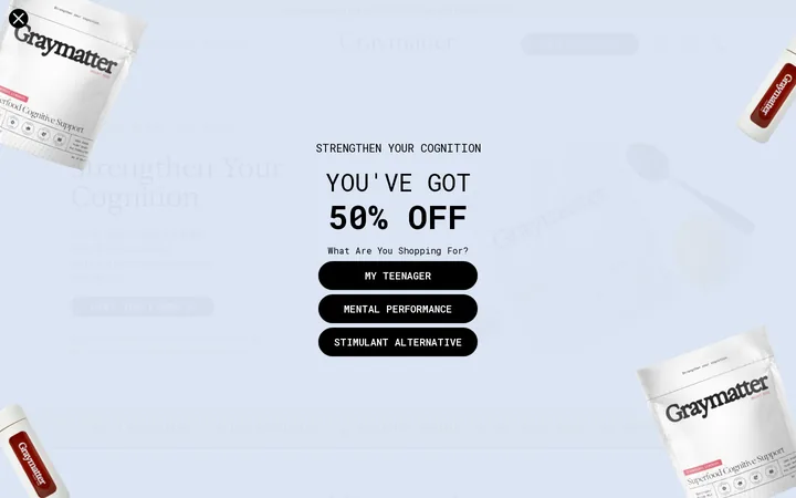 Graymatter welcome popup, desktop, September 2026