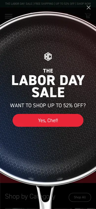 Hexclad welcome popup, mobile, September 2026