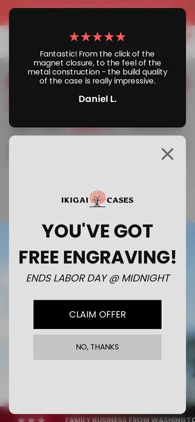 Ikigai Cases welcome popup, mobile, September 2026