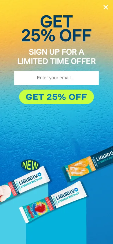 Liquid IV welcome popup on mobile, second pane after the gate