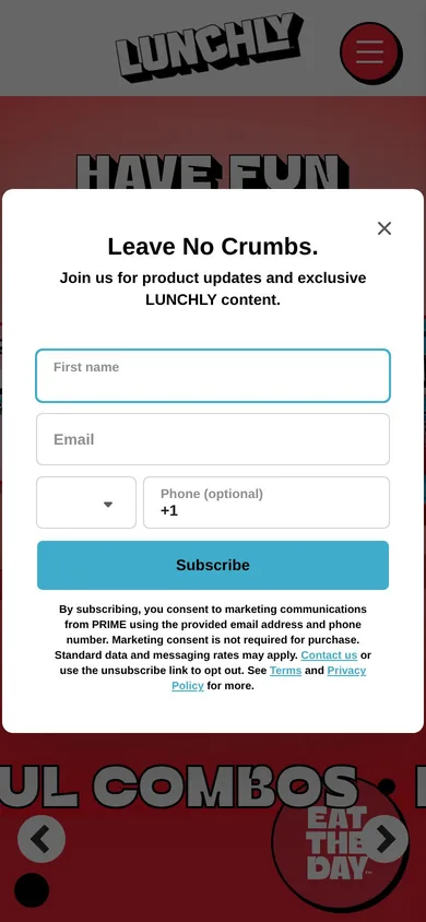 Lunchly welcome popup on mobile: Perks only