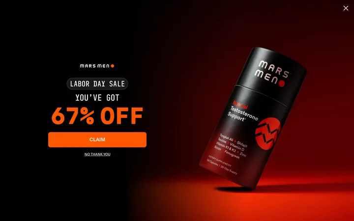 Mars Men welcome popup, desktop, September 2026