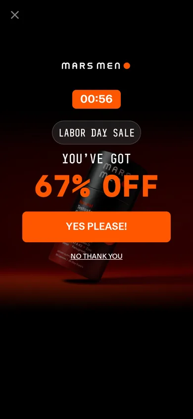 Mars Men welcome popup, mobile, September 2026