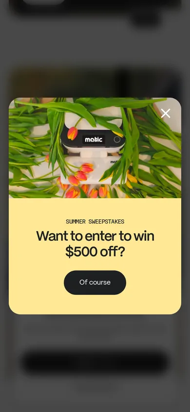 Matic welcome popup, mobile, September 2026