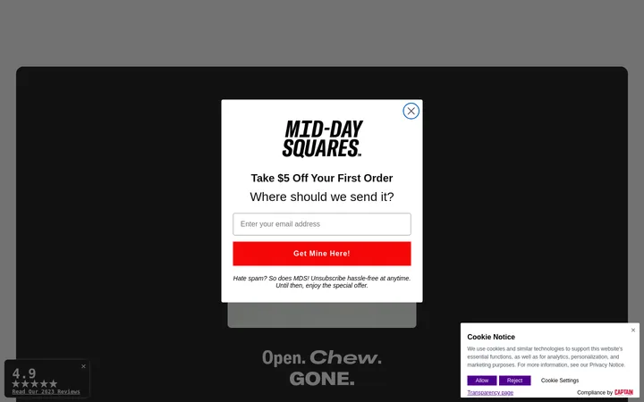 Mid Day Squares welcome popup, desktop, September 2026