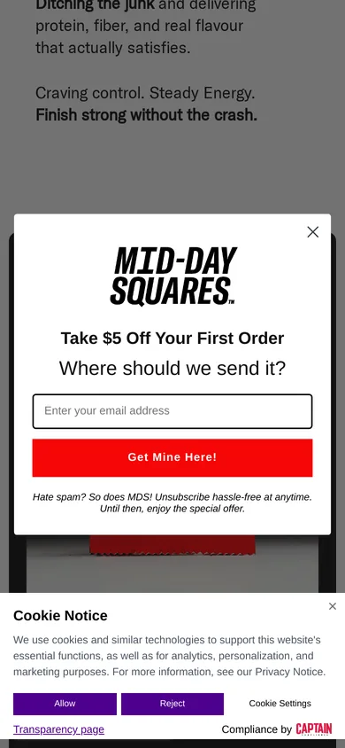 Mid Day Squares welcome popup, mobile, September 2026