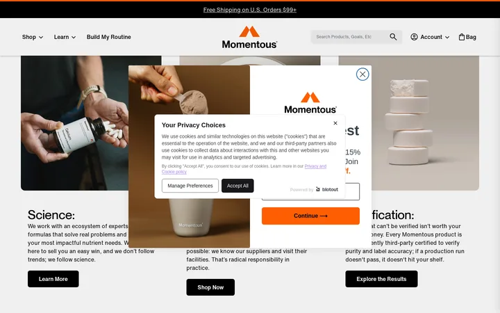 Momentous welcome popup, desktop, September 2026