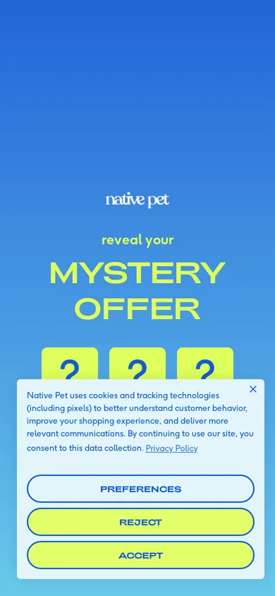 Native Pet welcome popup, mobile, September 2026