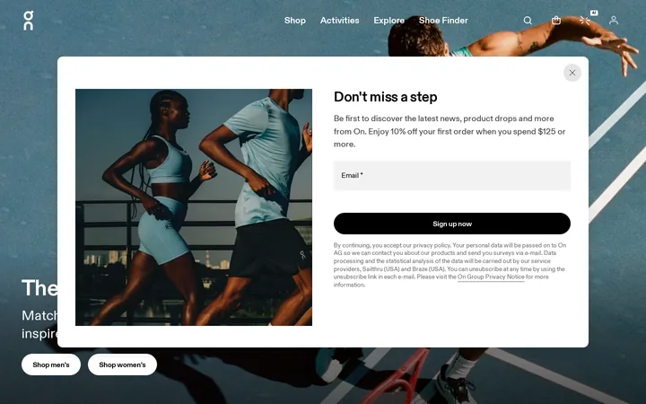 On Running welcome popup, desktop, September 2026