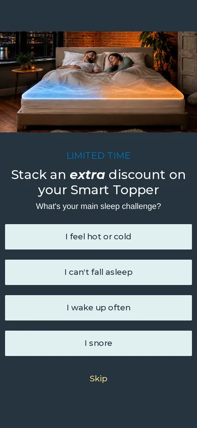 Perfectly Snug welcome popup, mobile, September 2026