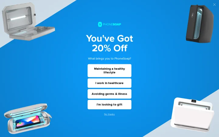 PhoneSoap welcome popup, desktop, September 2026