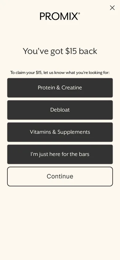 Promix welcome popup, mobile, September 2026