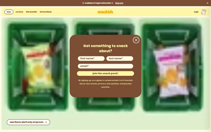 Snackish welcome popup on desktop: Perks only
