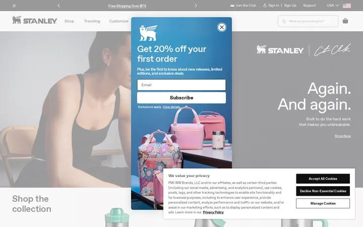 Stanley welcome popup, desktop, September 2026
