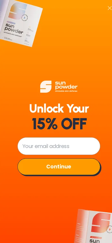 Sun Powder welcome popup on mobile, second pane after the gate