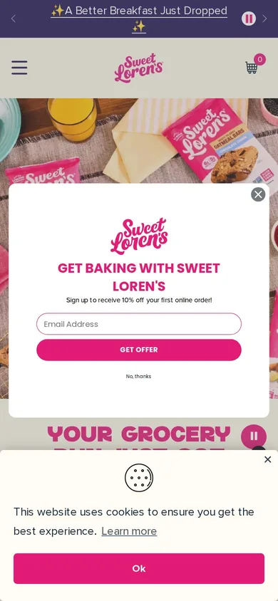 Sweet Lorens welcome popup on mobile: 10% off
