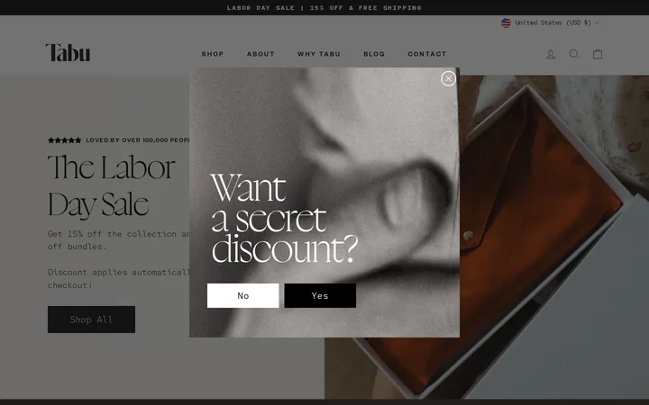 Tabu welcome popup, desktop, September 2026
