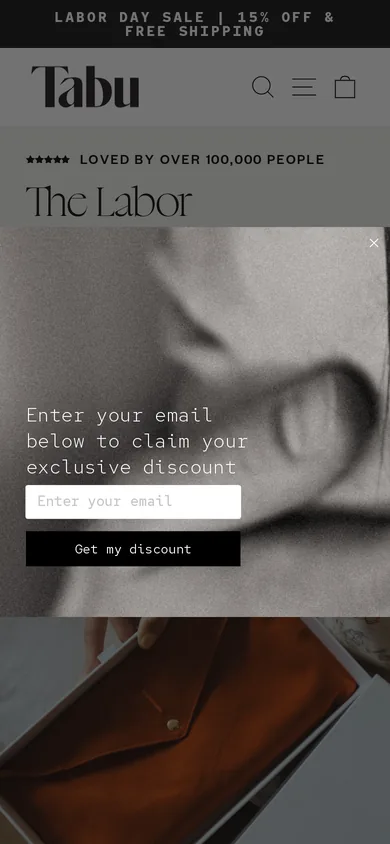 Tabu welcome popup on mobile, second pane after the gate