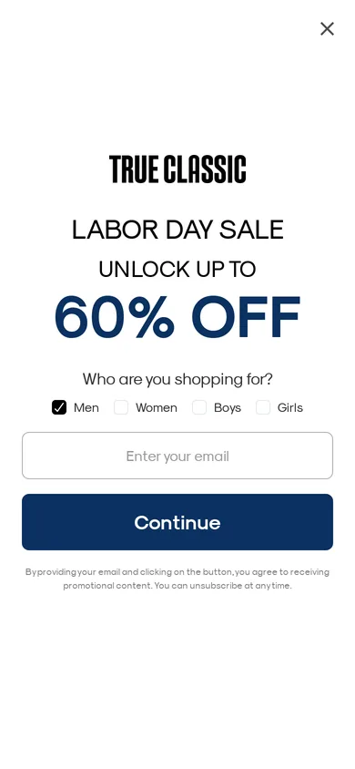 True Classic popup, step two