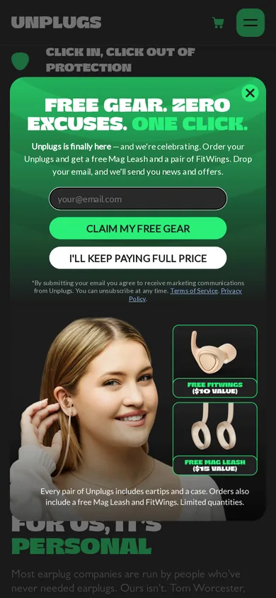 Unplugs welcome popup, mobile, September 2026