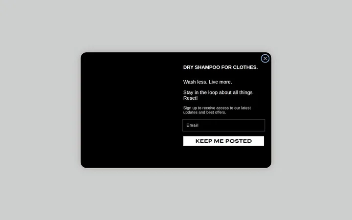 WashWise welcome popup on desktop: Perks only