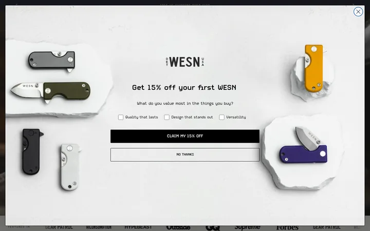 WESN welcome popup, desktop, September 2026