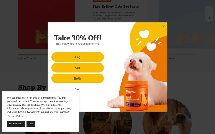 Zesty Paws welcome popup, desktop, September 2026